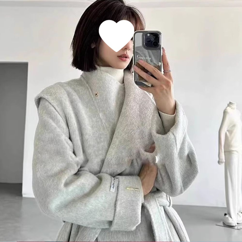 Palton Chenille pentru femei, cu guler înalt, deschidere cu șnur, lungime medie, gros