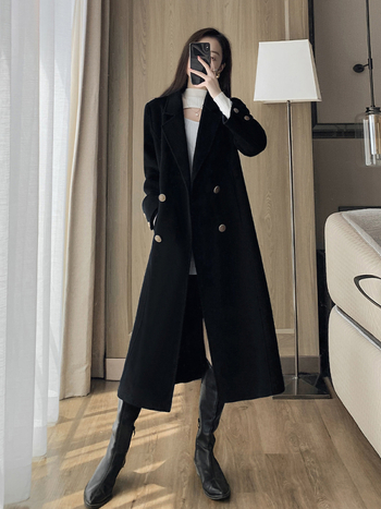 6818 Ženski vuneni kaput, srednje duljine, korejskog stila, dvostruko kopčanje, elegantan i visokokvalitetan.