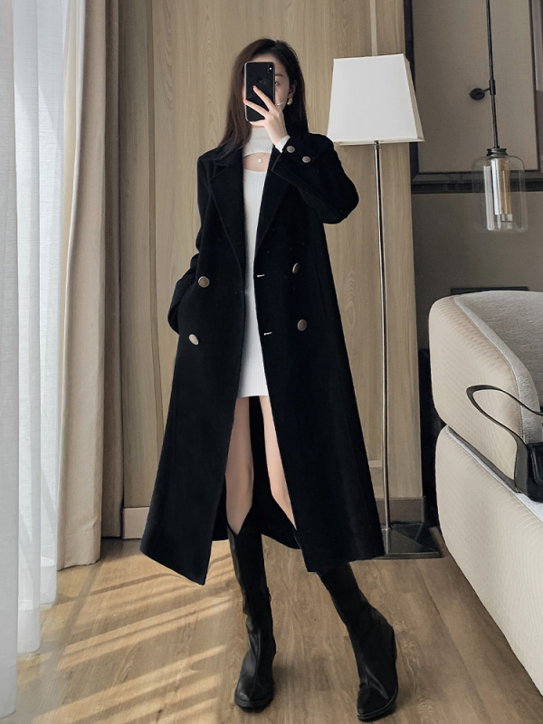 6818 Ženski vuneni kaput, srednje duljine, korejskog stila, dvostruko kopčanje, elegantan i visokokvalitetan.