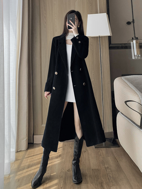 6818 Ženski vuneni kaput, srednje duljine, korejskog stila, dvostruko kopčanje, elegantan i visokokvalitetan.