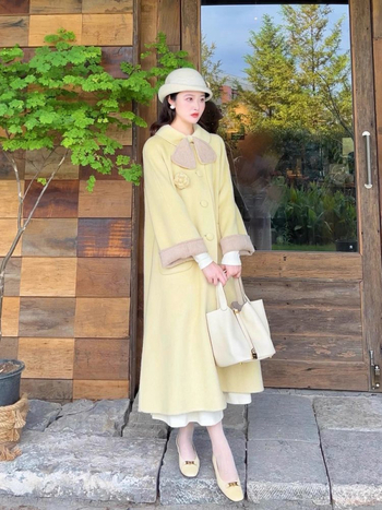 Chenille kaput s mašnom i gumbima, kratka duljina, japansko-korejski casual stil