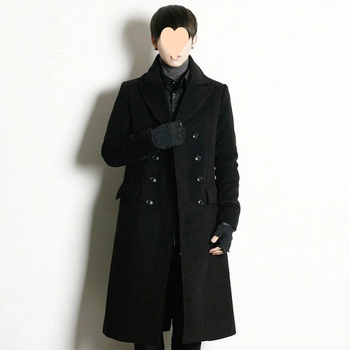 Palton bărbătesc până la genunchi, cu nasturi în dublu rând, cașmir, guler tip costum, croială lejeră