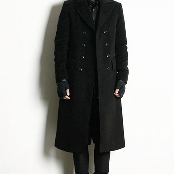 Palton bărbătesc până la genunchi, cu nasturi în dublu rând, cașmir, guler tip costum, croială lejeră