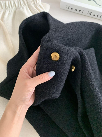 Cardigan Chenille cu guler din blană, închidere cu nasturi pe un singur rând, croială lejeră, stil casual japonez-coreean