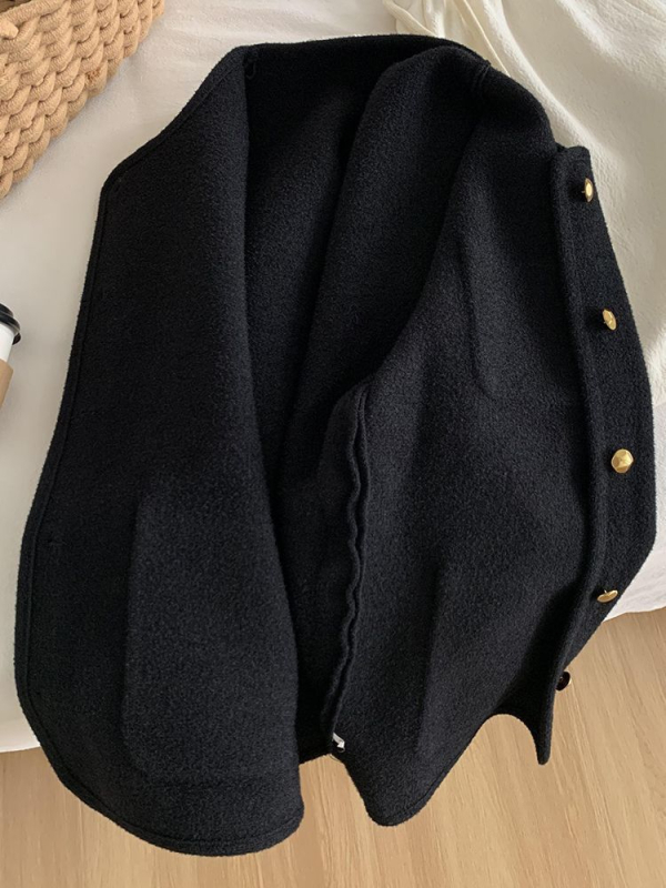 Cardigan Chenille cu guler din blană, închidere cu nasturi pe un singur rând, croială lejeră, stil casual japonez-coreean