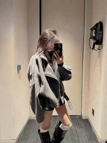 Palton scurt din lână pentru femei, stil japonez/coreean casual, croială lejeră, mâneci lungi, fermoar, toamnă 2025