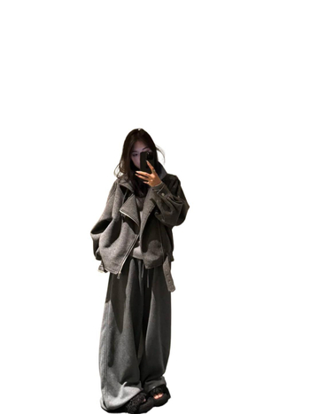 Palton scurt din lână pentru femei, stil japonez/coreean casual, croială lejeră, mâneci lungi, fermoar, toamnă 2025