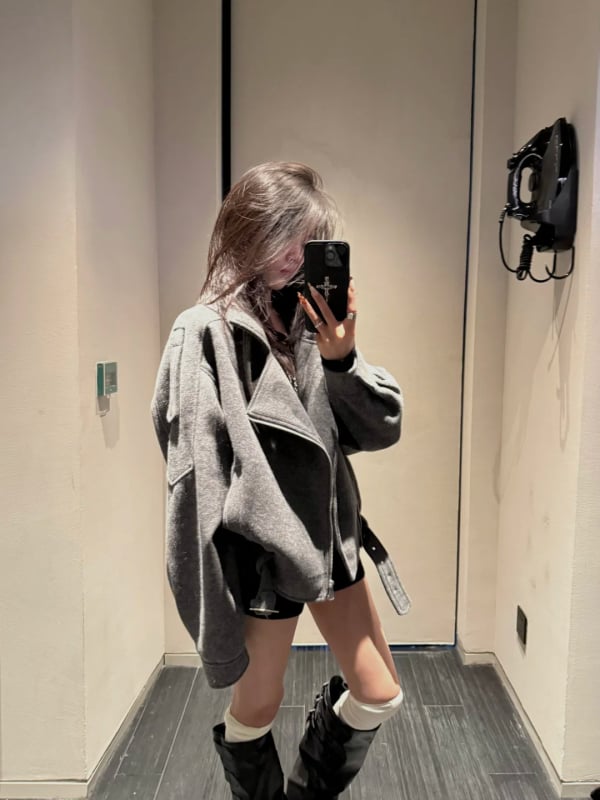 Palton scurt din lână pentru femei, stil japonez/coreean casual, croială lejeră, mâneci lungi, fermoar, toamnă 2025