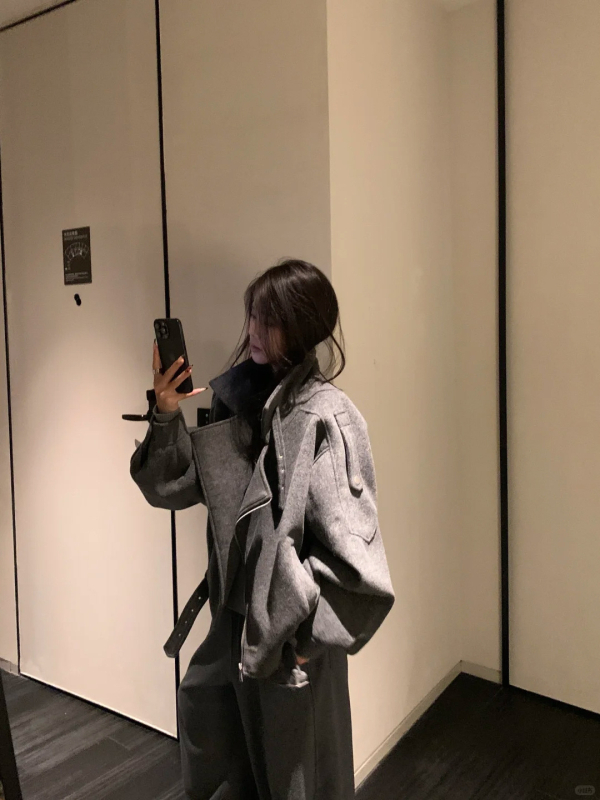 Palton scurt din lână pentru femei, stil japonez/coreean casual, croială lejeră, mâneci lungi, fermoar, toamnă 2025