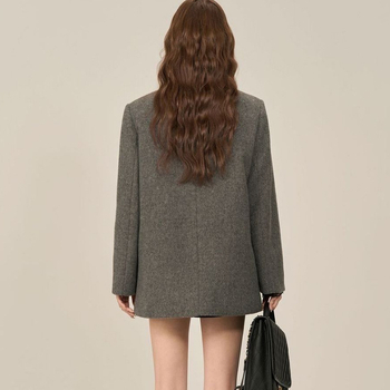 Palton lung din chenille pentru femei, guler-fular, nasturi dubli, amestec Spandex, stil lejer japonez-coreean