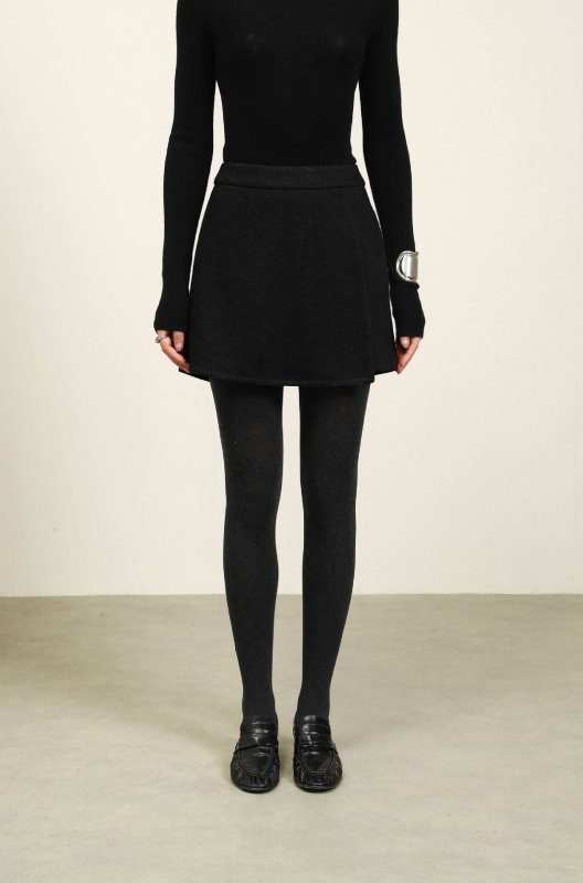 Fustă-pantalon din lână 30%, talie înaltă, textură twill, stil Miu, outfit office elegant