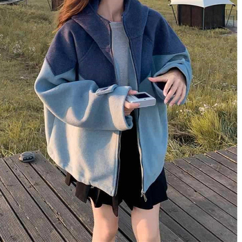 Palton damă Chenille cu glugă, croială lejeră, mâneci 3/4, amestec poliester-spandex