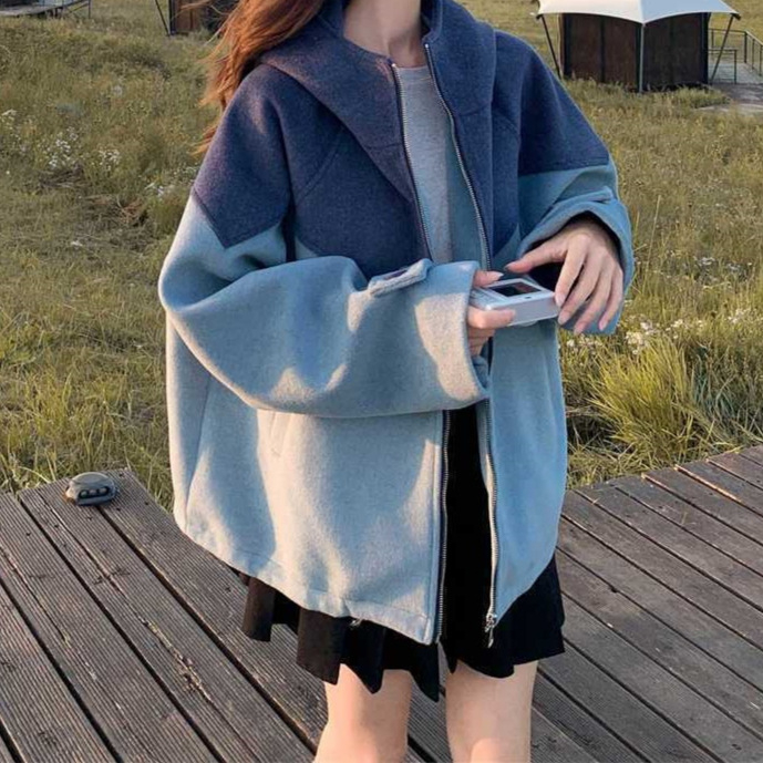 Palton damă Chenille cu glugă, croială lejeră, mâneci 3/4, amestec poliester-spandex