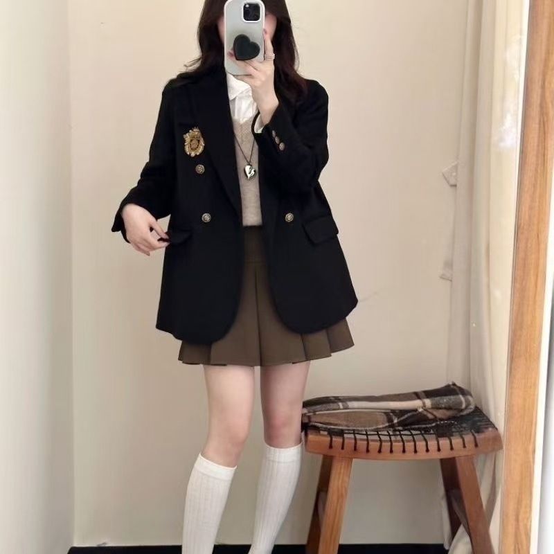 Jachetă vintage în stil JK, din Chenille, 70–80% poliester și spandex, stil de relax japonez-coreean, lungime 80–100 cm, mâneci lungi, nasturi la un rând, gros