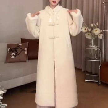 Palton damă Chenille cu guler înălțat, mâneci lungi, lungime extinsă, croială lejeră, amestec spandex