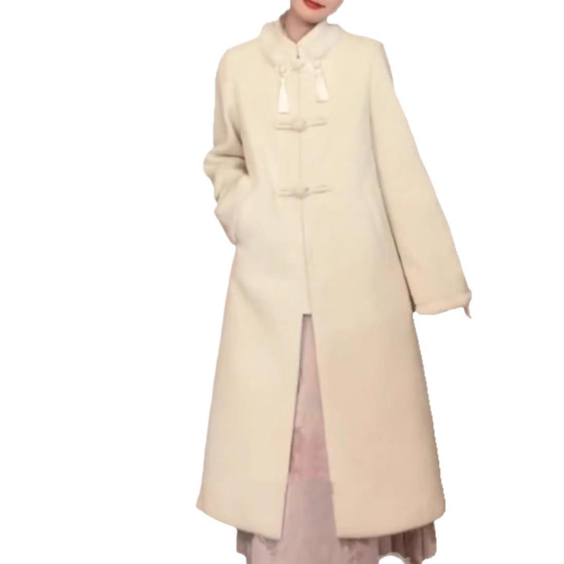 Palton damă Chenille cu guler înălțat, mâneci lungi, lungime extinsă, croială lejeră, amestec spandex