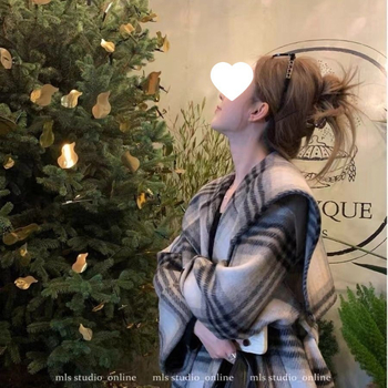 Palton din Chenille pentru femei, dublu fațetat, carouri, croială scurtă, croială lejeră, mâneci 3/4