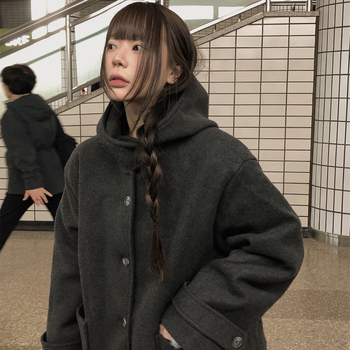 Palton din lână cu glugă, închidere cu nasturi pe un rând, buzunare, căptușeală din bumbac, toamnă 2025