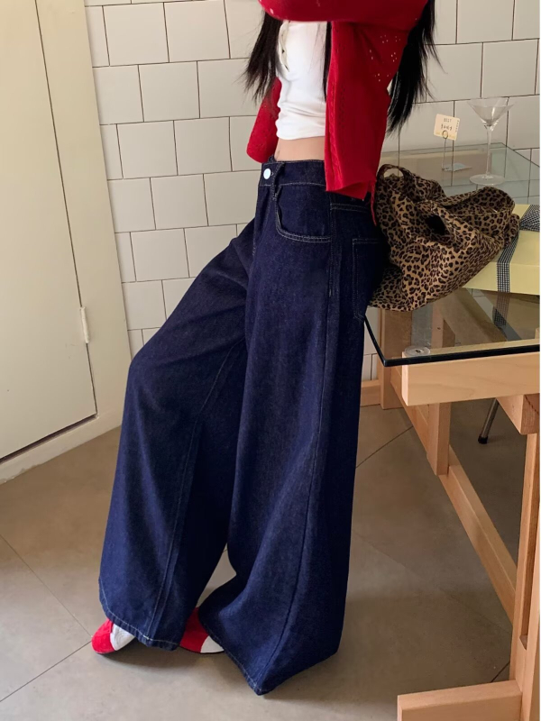 Γυναικεία φαρδιά τζιν με υψηλή μέση, μήκος μέχρι το πάτωμα, denim (βαμβάκι 50–70%, πολυεστέρας <30%), χωρίς ελαστικότητα