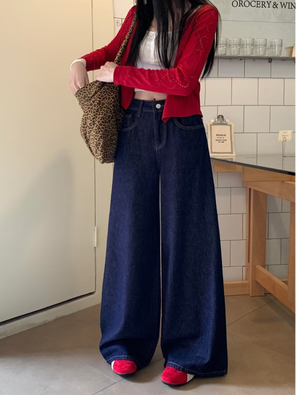 Γυναικεία φαρδιά τζιν με υψηλή μέση, μήκος μέχρι το πάτωμα, denim (βαμβάκι 50–70%, πολυεστέρας <30%), χωρίς ελαστικότητα