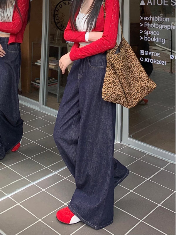 Γυναικεία φαρδιά τζιν με υψηλή μέση, μήκος μέχρι το πάτωμα, denim (βαμβάκι 50–70%, πολυεστέρας <30%), χωρίς ελαστικότητα