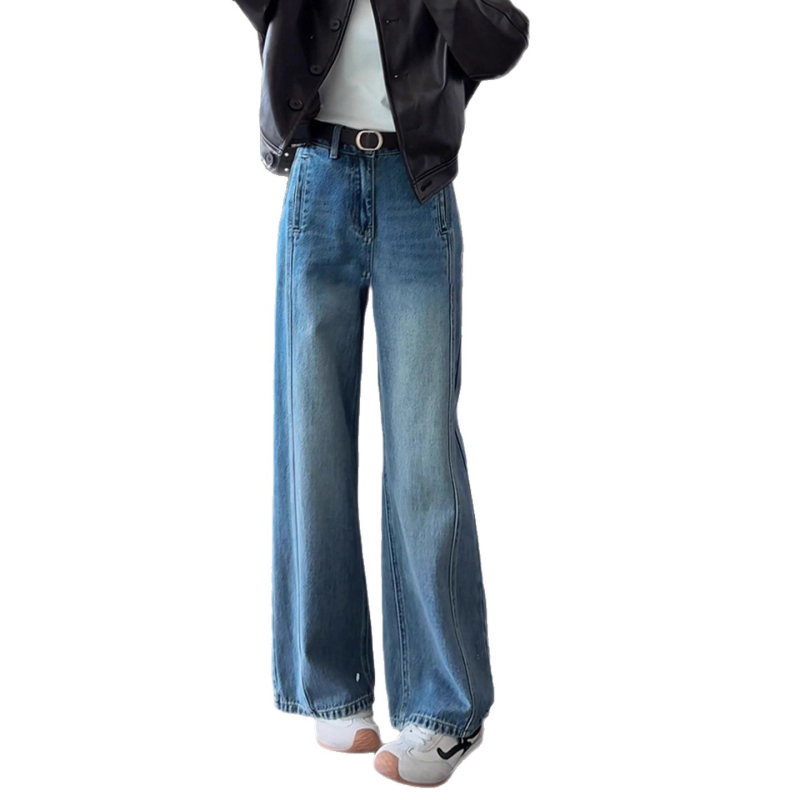 Blugi retro pentru femei, cu picioare largi, talie înaltă, amestec bumbac-denim, croială dreaptă