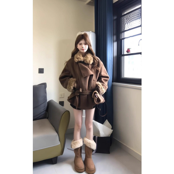 Palton din poliester, guler înalt, croială lejeră, mâneci lungi, stil casual japonez/coreean