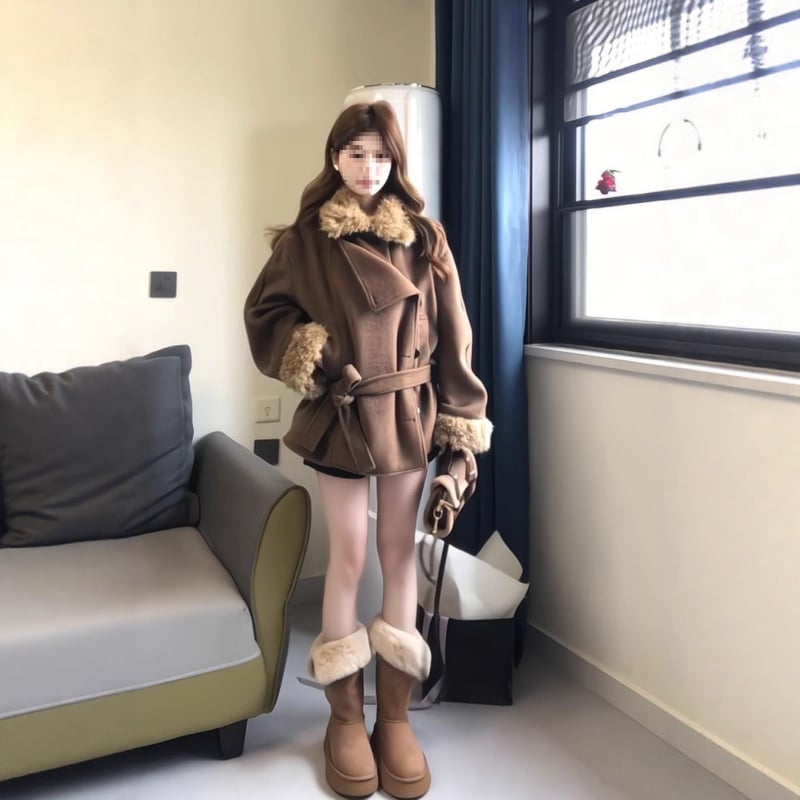 Palton din poliester, guler înalt, croială lejeră, mâneci lungi, stil casual japonez/coreean