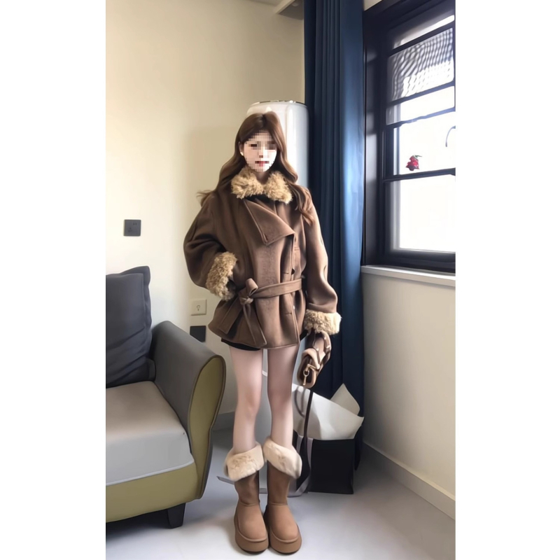 Palton din poliester, guler înalt, croială lejeră, mâneci lungi, stil casual japonez/coreean