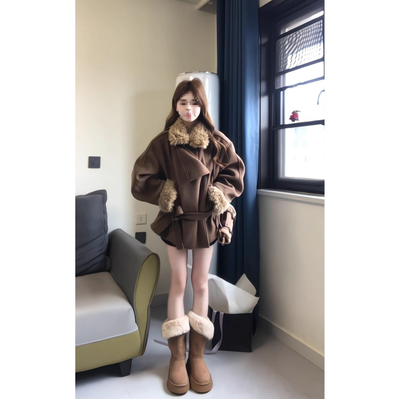 Palton din poliester, guler înalt, croială lejeră, mâneci lungi, stil casual japonez/coreean