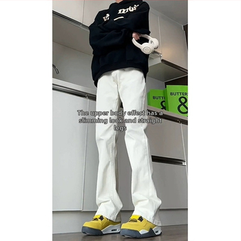 Τζιν με Bootcut για άνδρες, υψηλή μέση, φερμουάρ, καουμπόικο ύφασμα, 65% πολυεστέρας