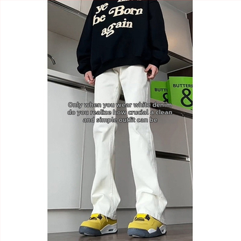 Τζιν με Bootcut για άνδρες, υψηλή μέση, φερμουάρ, καουμπόικο ύφασμα, 65% πολυεστέρας