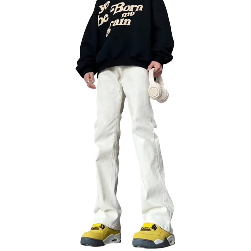 Τζιν με Bootcut για άνδρες, υψηλή μέση, φερμουάρ, καουμπόικο ύφασμα, 65% πολυεστέρας