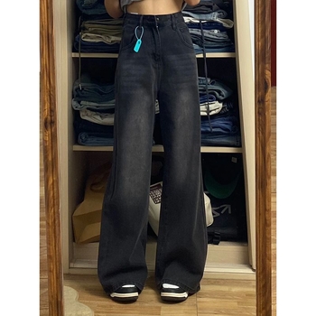 Jeans din denim cu fleece, drepti, ușor evazați, talie înaltă, toamnă 2024