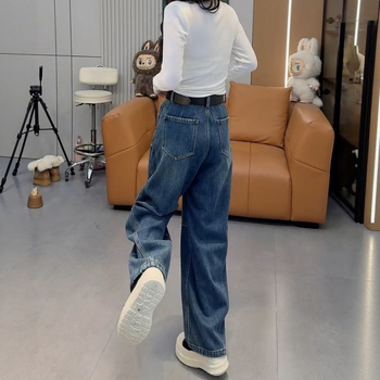 Γυναικείοι τζιν παντελόνες από ντένιμ με φλις επένδυση, παχιές, υψηλή μέση, φαρδιά γραμμή, χειμώνας 2025