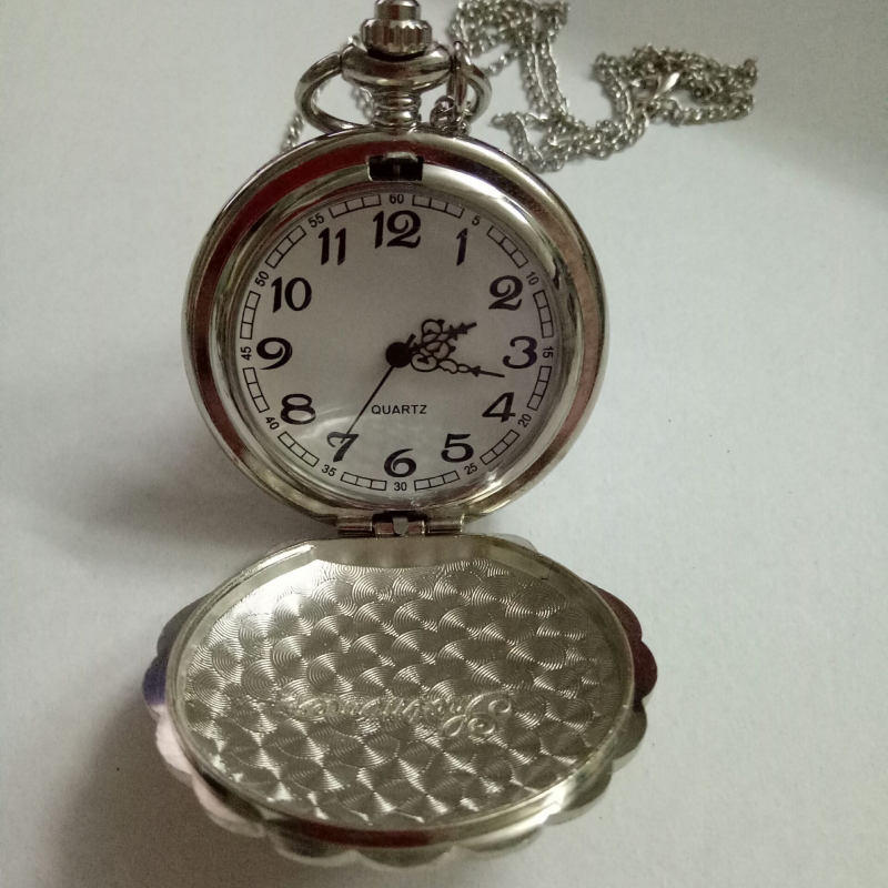 Ceas de buzunar cu capac tip scoică și diamante, stil retro pentru eleve | Mișcare Quartz, Mecanism 68, Carcasă din oțel inoxidabil, Geam din sticlă, Stil coreean