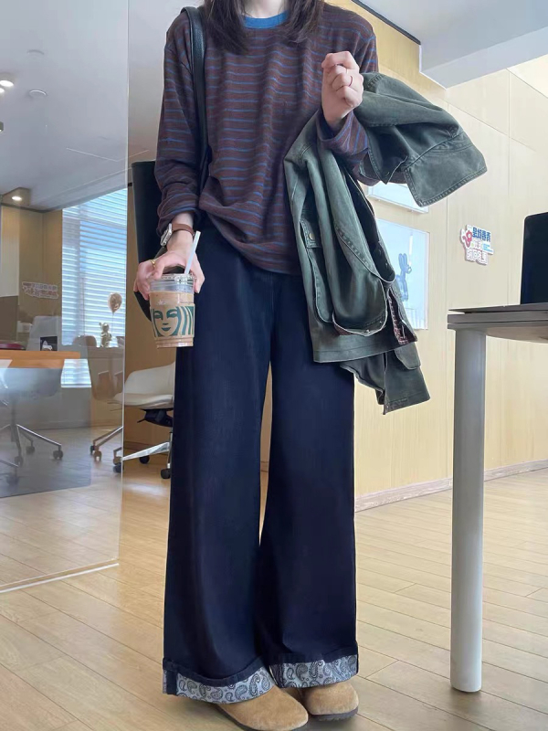 Blugi femei din denim, talie înaltă, croială largă, iarnă 2025, fără călcare