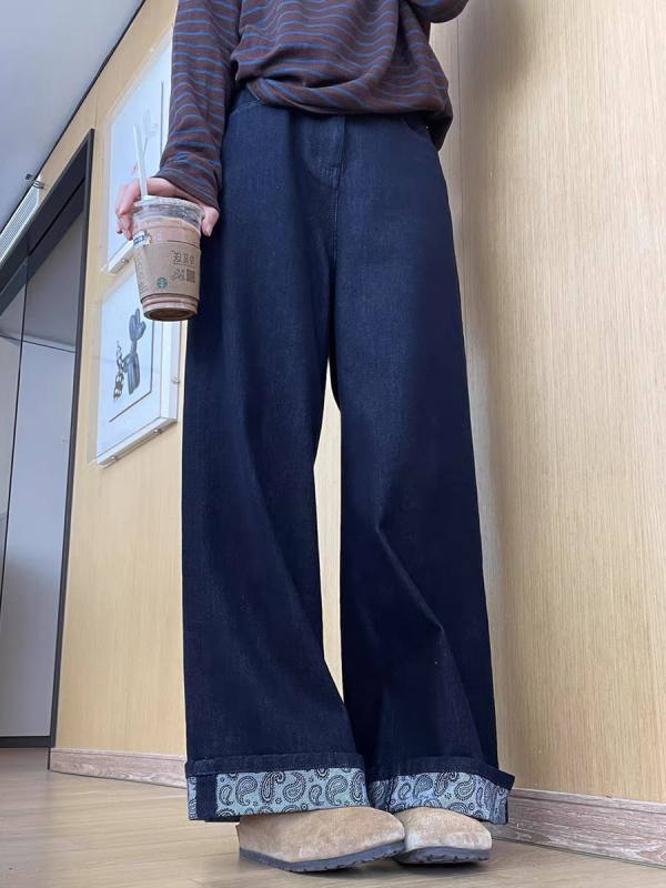 Blugi femei din denim, talie înaltă, croială largă, iarnă 2025, fără călcare