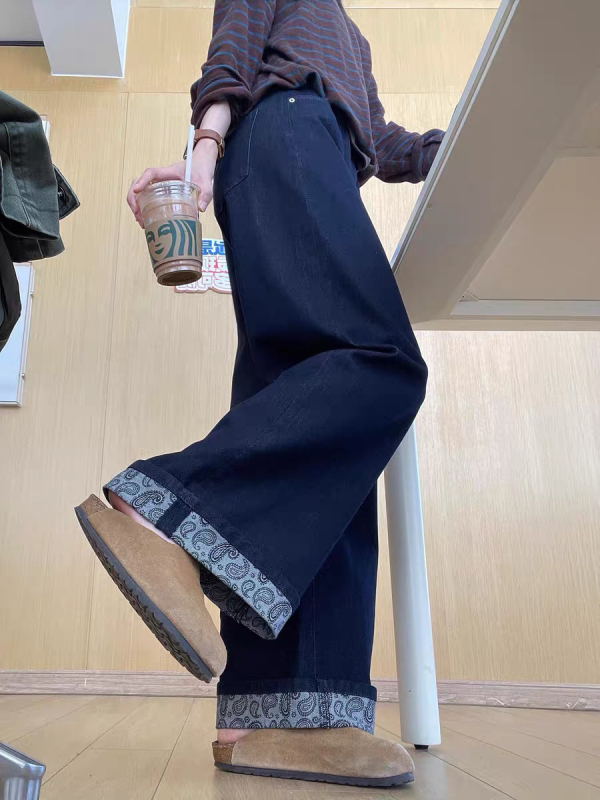 Blugi femei din denim, talie înaltă, croială largă, iarnă 2025, fără călcare