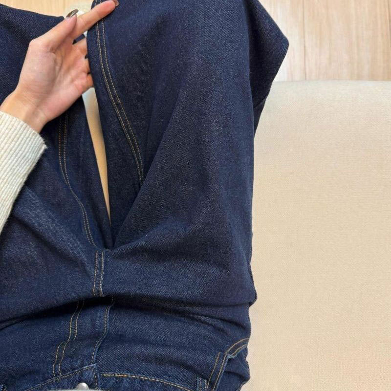 Ženske džins hlače sa širokim nogama, tamno plave boje, visoki struk, udoban kroj, plus veličina