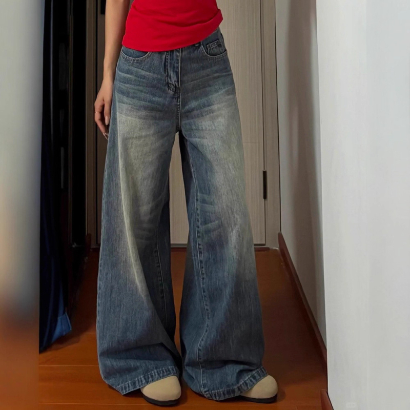 Ženske hlače od džinsa sa širokim krojem, denim, pamuk-spandeks smjesa, visokim strukom, slobodan kroj, zip zatvarač (denim • pamuk-spandeks smjesa • visokim strukom • slobodan kroj • zip zatvarač)