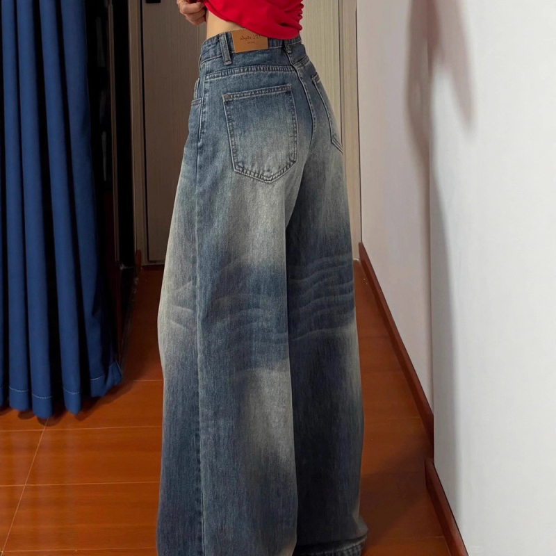 Ženske hlače od džinsa sa širokim krojem, denim, pamuk-spandeks smjesa, visokim strukom, slobodan kroj, zip zatvarač (denim • pamuk-spandeks smjesa • visokim strukom • slobodan kroj • zip zatvarač)