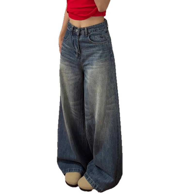 Ženske hlače od džinsa sa širokim krojem, denim, pamuk-spandeks smjesa, visokim strukom, slobodan kroj, zip zatvarač (denim • pamuk-spandeks smjesa • visokim strukom • slobodan kroj • zip zatvarač)