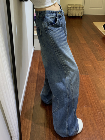 Blugi din denim pentru femei, talie înaltă, croială largă, fără călcare