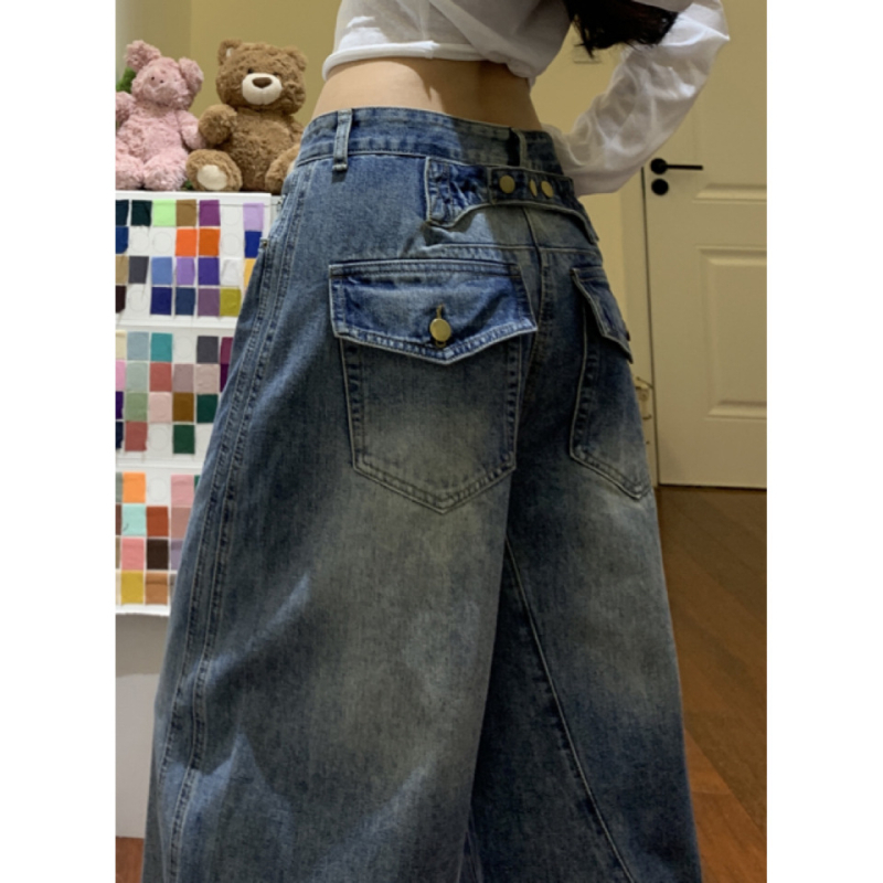 Blugi din denim pentru femei, talie înaltă, croială largă, fără călcare