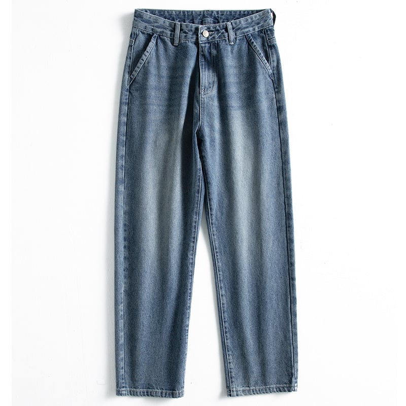 Ανδρικά τζιν σε χαλαρή γραμμή, ίσια πόδια, μεσαία μέση, φερμουάρ, πλυμένα ντένιμ σε στυλ καουμπόι, 93,5% βαμβάκι