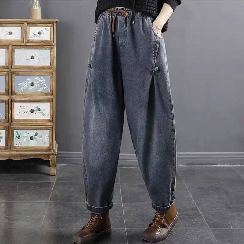 Jeans - stil harém, casual, talie înaltă, croi larg, denim, 95% bumbac