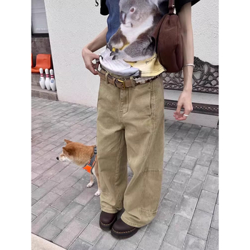 Blugi, croială dreaptă cu picioare largi, talie înaltă, amestec bumbac-poliester 50-70% bumbac, toamnă 2025