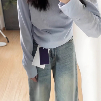 Дънки за жени, висока талия, прави крачоли, деним смес, 95%+ съдържание на основния плат, микроеластичност