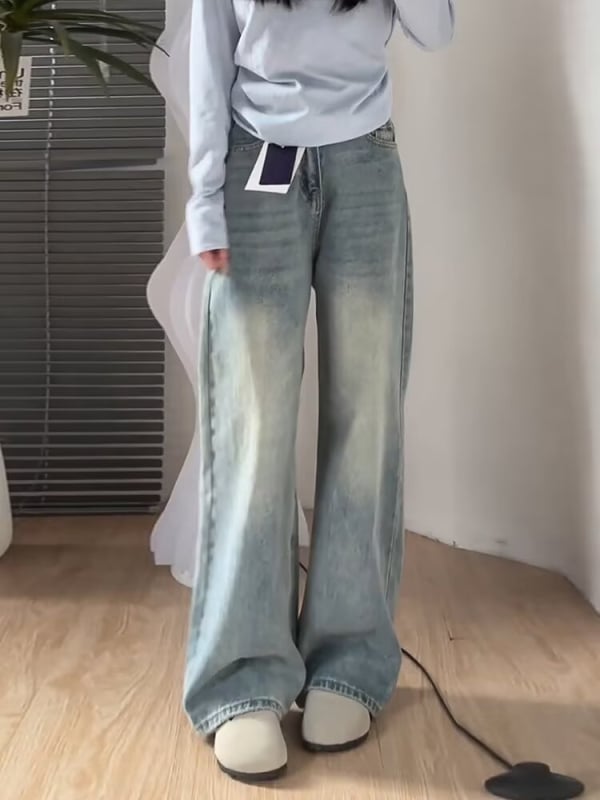 Дънки за жени, висока талия, прави крачоли, деним смес, 95%+ съдържание на основния плат, микроеластичност